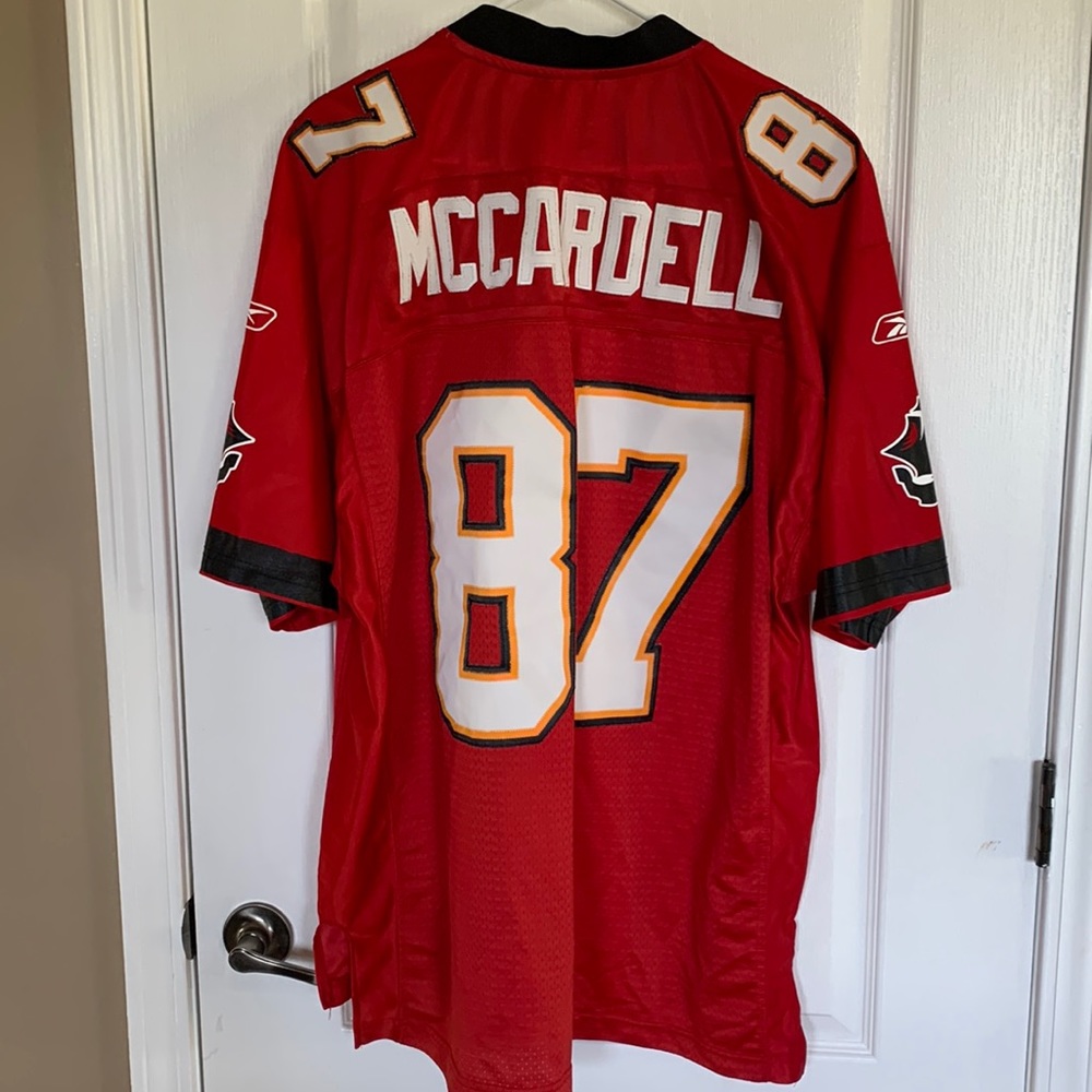 Reebok Red McCardell #87 Football Jersey with White & Gold Accents